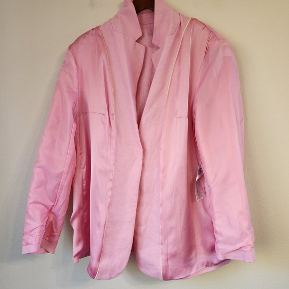 MNG by Mango Women Blazer Suit 100 Linen, Line, 1 botton front, Pockets, Lined - Picture 9 of 15